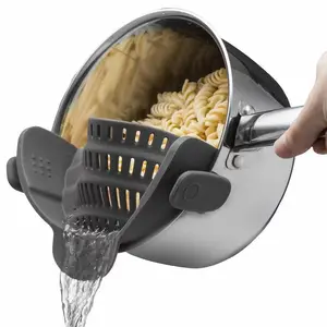 Lime Green Silicone Clip-On Colander - Food-Grade, Heat-Resistant Snap Strainer, Modern Food Colander Kitchenware for Vegetables, Pasta - Durable, Compact, Versatile Universal Kitchen Gadget