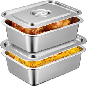 2 Pack 4 Inch Extra Deep Lasagna Baking Pan with Lid 11"x14.2" 7.4qt & 8.6"x12.5" 4qt Rectangular Large Stainless Steel Nonstick Roasting Pans Set Baking Dish for Oven