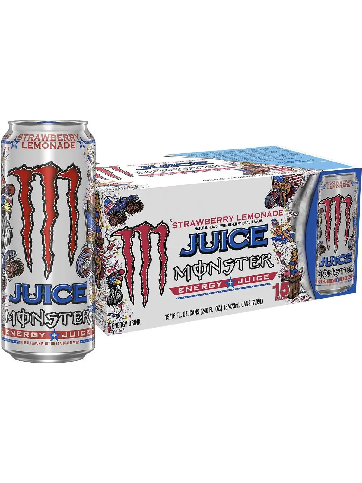 Monster Energy Juice Strawberry Lemonade, Energy + Juice, Energy Drink, 16 Ounce (Pack of 15)