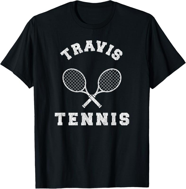Travis Vintage Tennis Team Distressed Retro 90s Vibe Racket T-Shirt - Wagnerp89 Shop 79B0F67L7H7T