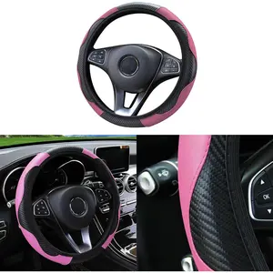 Steering Wheel Cover, 15 inch Carbon Fiber Microfiber PU Leather Elastic Steering Wheel Protector for Men Women, Anti-Slip Breathable  Interior Accessories for   ()