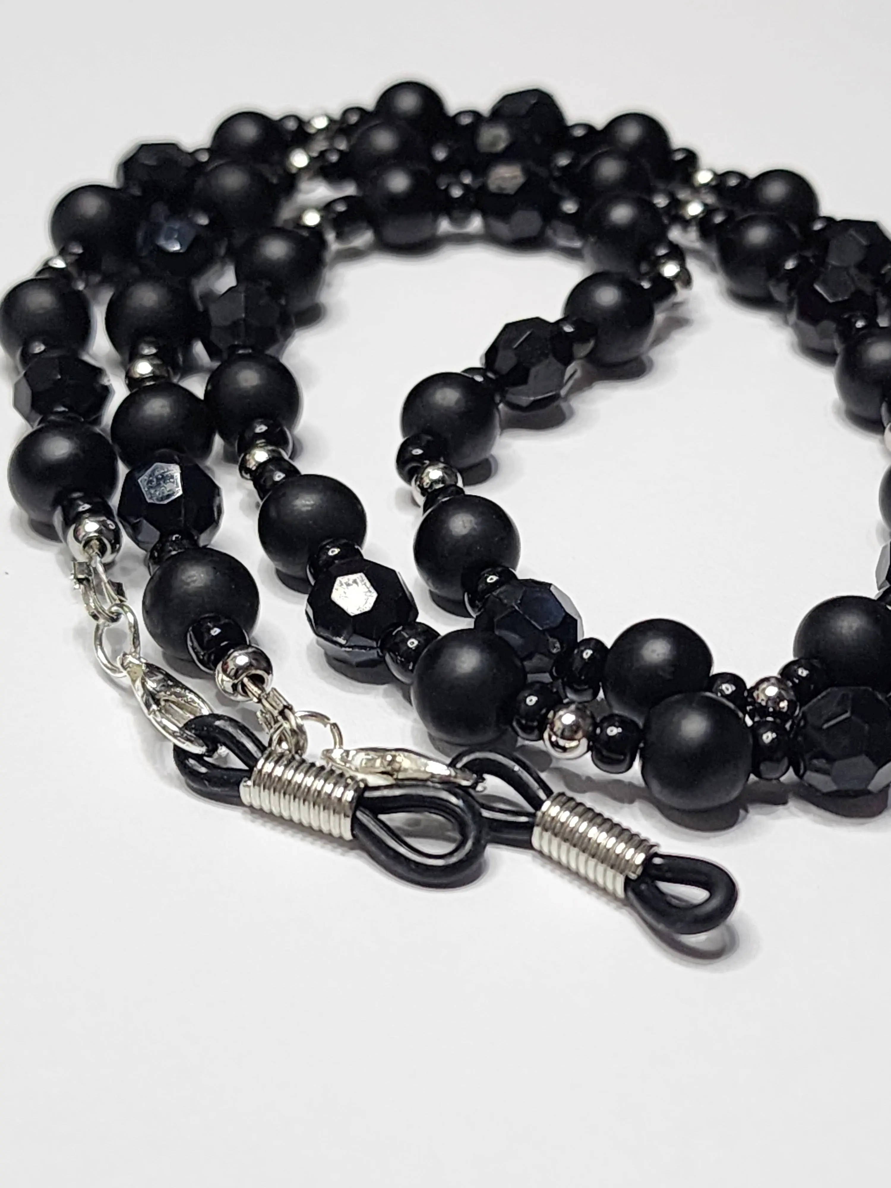 Ebony Eyeglass Chain & Necklace Accessory with Glass Beads, Onyx, and Stainless Steel Material Multicolor Eyeglass strap set