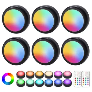 6-Pack RGB Puck Lights AA Battery-Powered (Not Included), Tap or Remote Control