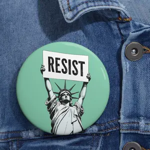 RESIST Green Pin Buttons Retro Statue of Liberty Art, Anti-Trump Button, Anti-DOGE Pins, Pro-Democracy Pin, Pro-Equality Pin, Feminist Pin