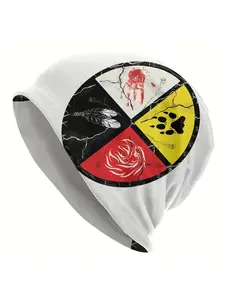 Native American Medicine Wheel Beanie Hat for Men - -Like Medicine Wheel Design (Feathers Not Included) & Cultural Symbol - Thin Skull Cap, Hip Hop Bonnet, Casual & Spiritual Headwear - Southwestern Style Accessory