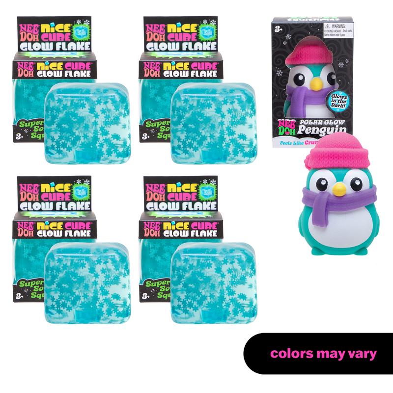 NeeDoh Winter Glow Bundle – Glow Flakes & Polar Glow Penguin Squishy Set