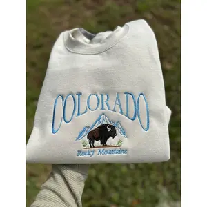 Colorado Bison Embroidered Sweatshirt, Colorado Mountain Embroidered Sweatshirt, Embroidered Colorado Sweatshirt, Embroidery
