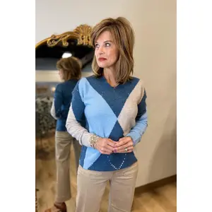 Charlie B Argyle Jacquard Sweater Denim