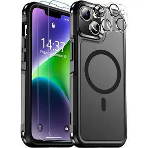 Luxury Ultra-Thin Magnetic Wireless Charging funny Phone Case -Full protective iphone , With 2X [Tempered Glass Screen Protector ] And 2X[Camera Protection], shockproof safe promax case