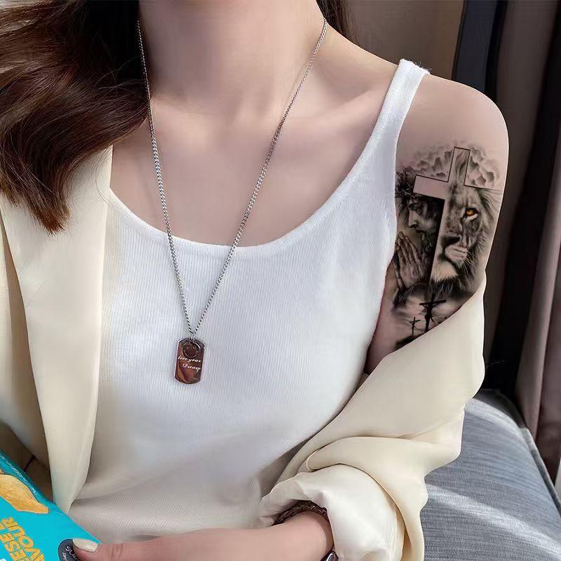 76 Sheets Large Black Temporary Tattoo Stickers - Tribal Wolves, Tigers, Lions, Snakes, Skulls, 12 Fake Tattoo Stickers for Men & Women Arm Designs