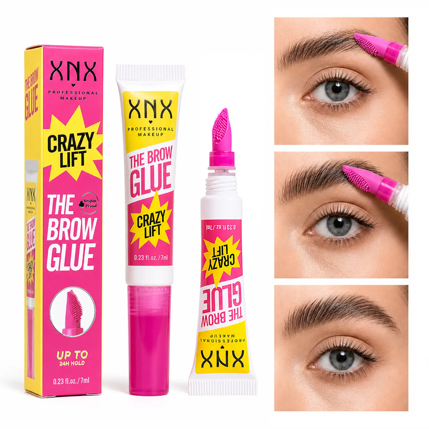 Brow Glue Gel, Brow Lamination Gel with 24HR Strong Hold & Built-In Styling Comb for Feathered, Fluffy & Defined Brows