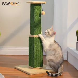 PAWZ Road Carpet Cat Scratching Post 32-Inch Tall Scratching Post for Indoor Cats Adults with Carpet, Large Base and Removable Dangling Ball