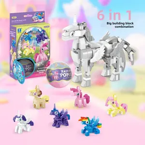 Rainbow Unicorn Blind Box Capsule Toy Children's Educational Assembly Animal Small Particle Building Blocks Girl's Toy Wholesale