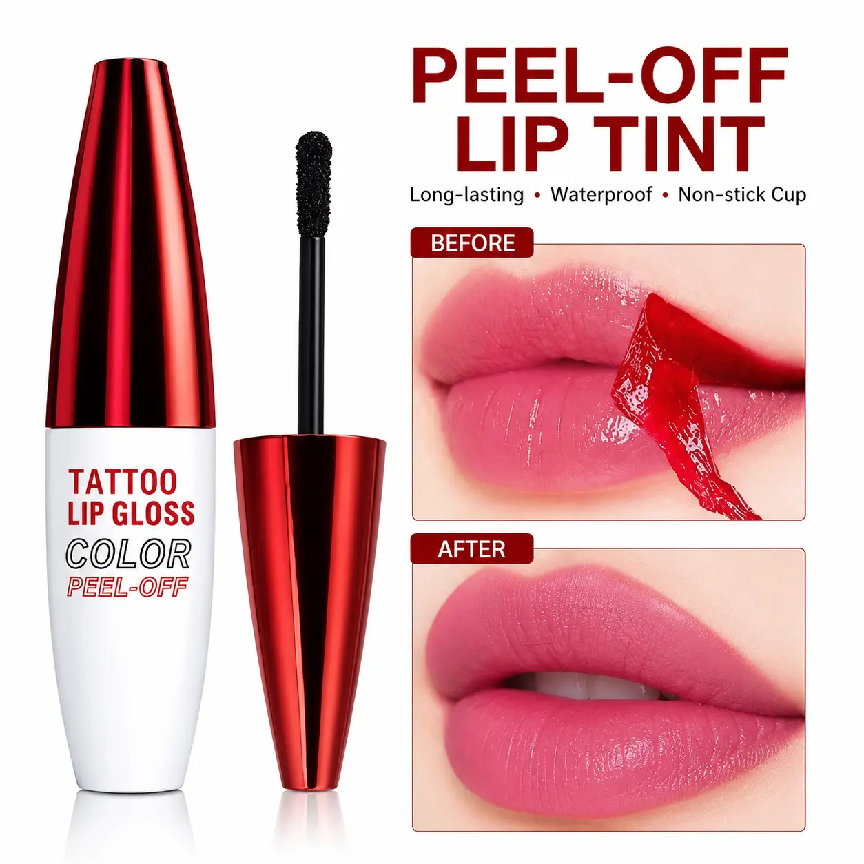 QICIY Waterproof Matte Tattoo Lip Gloss Set of  Graduation Gift Peel Off Long Lasting Lip Gloss for All Skin Tones Mixed Shades Pink Red Orange Cosmetic Glossy Lipstick Makeup