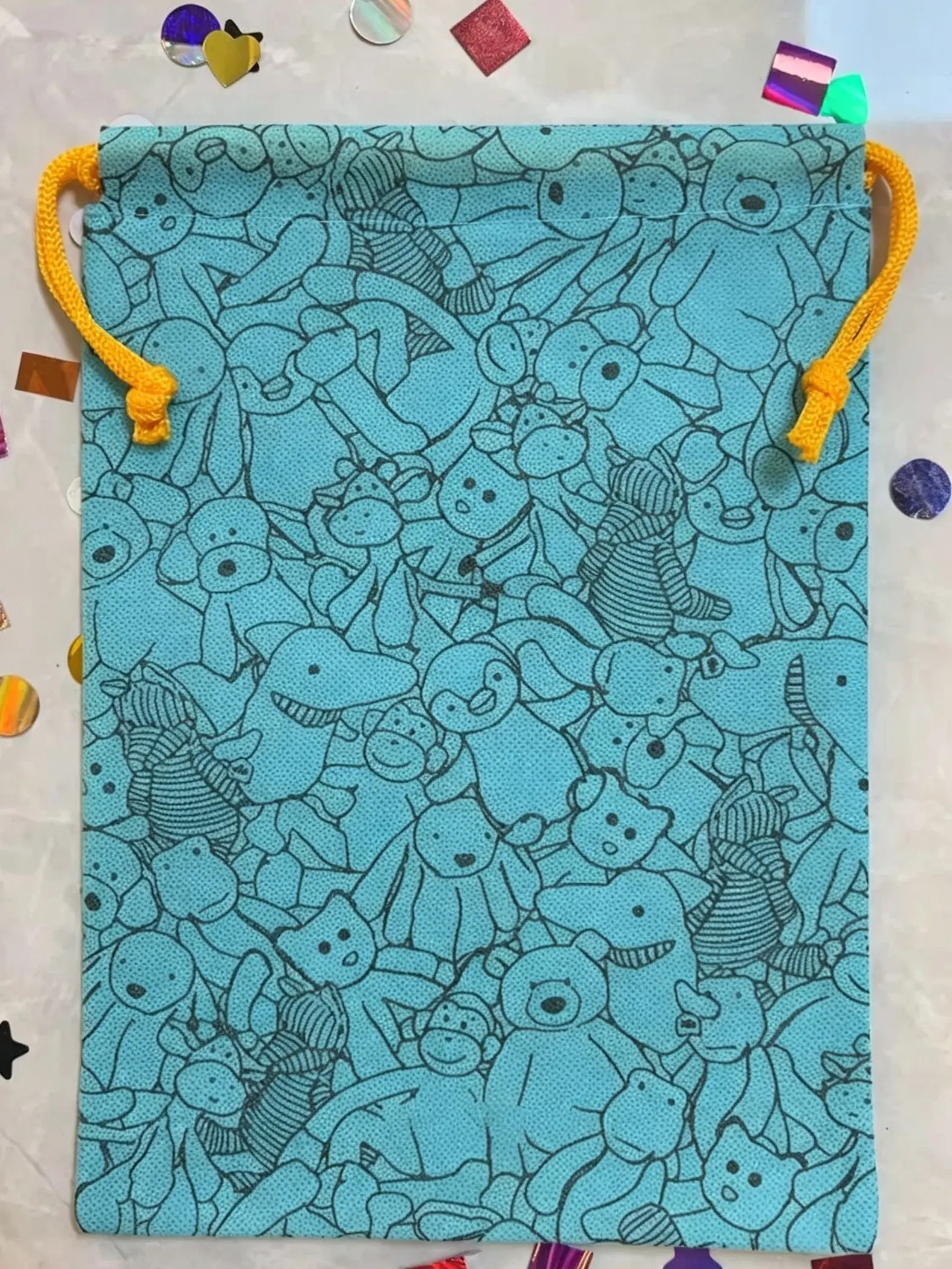 Blue Cartoon Animal Drawstring Bag Non‑woven Storage Sack Plush Doll Organizer Gift Pouch