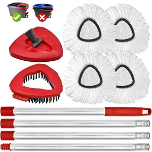 Spin Mop Head, Mop Replacement Handle,Brush,Base Compatible with O Cedar 1 Tank,2 Microfiber Mop Refills,1 Triangle Base,1 Brush and 30-58" Mop Handle Combo Set to Floor Cleaning(White,1 Tank)