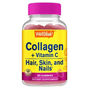 Collagen Gummies with Vitamin C for Women & Men - Strawberry Flavor - Gluten & Nut Free - Non GMO - 60 Count - Hair Skin Nails Support