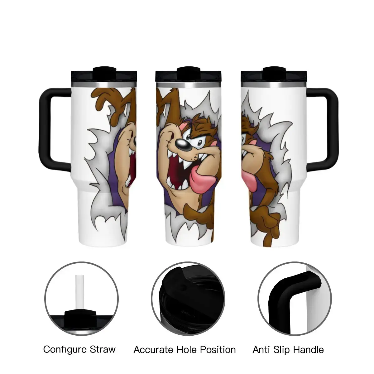 Looney Tunes Tasmanian Devil Taz 40 Oz Tumbler Large Capacity Handle Car Cup With Handle And Straw Double Wall Stainless Steel Sublimation Tumbler With Handle Leakproof,Bpa-Free,Keep Cold Hours