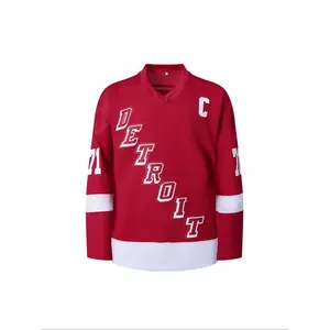 Men’s Ice Hockey Jersey 71 Red Embroidered Casual Training T‑Shirt, sporty V‑neck long sleeves, loose fit, all‑season knit fabric athletic apparel