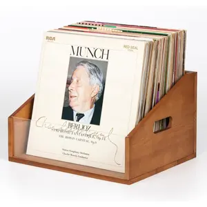 Vinyl Record Storage Crate Solid Wood Rustic Record Box Holds 60 LP Albums Wooden Record Holder Organizer with Handles for Vinyl Collection Display and Home Decor