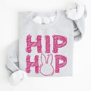 Hip Hop, Retro Glitter Effect, Bunny, Rabbit, Easter Sweatshirt, Women's Crew Neck, Crewneck