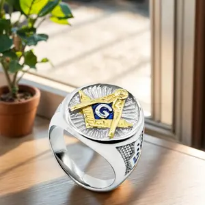 Fashionable, Avant-garde, Exquisite AG Pattern Stainless Steel Men's Ring, Handsome Rock Party, Banquet Jewelry Gift