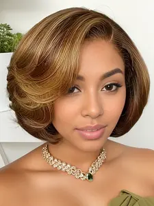 Highlight Straight Pixie Cut Wig Human Hair Wigs 13x4 Transparent Lace Short Bob Wig For Women