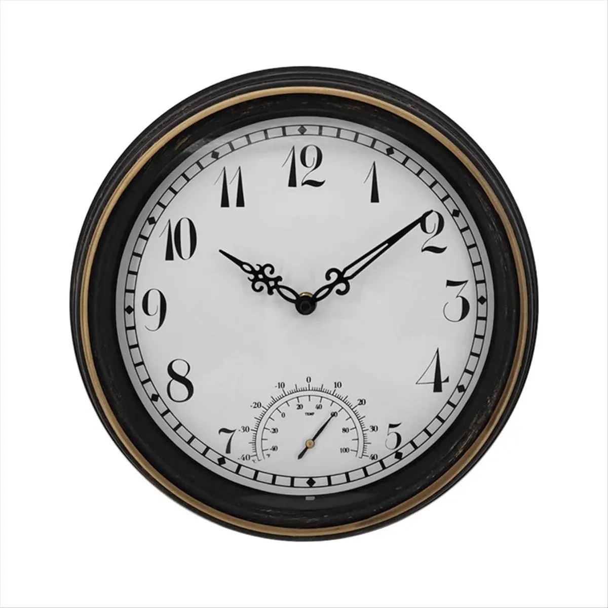Outdoor Waterproof Wall Clock with Thermometer IP44 Vintage Round Garden Decor Clock 12 Inch Outdoor Clock