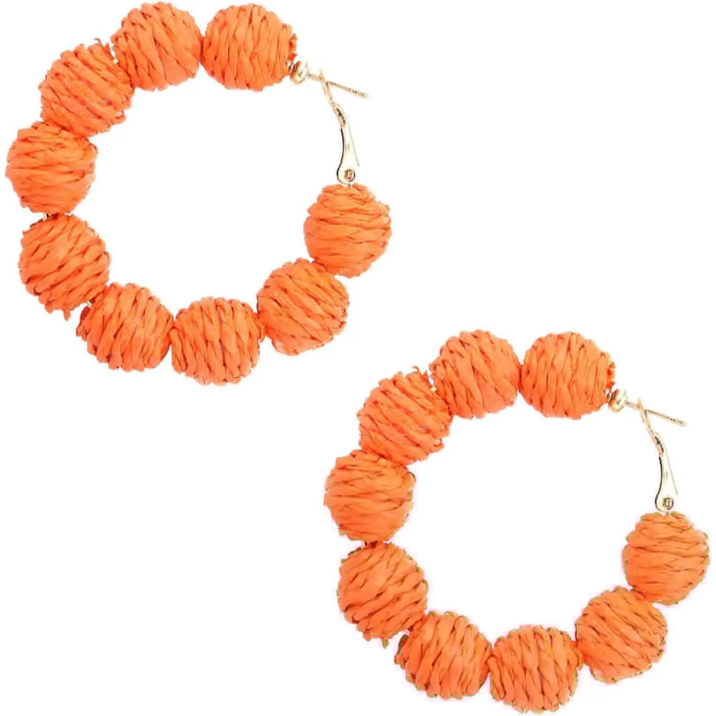 Raffia Hoop Earrings for Women Boho Colorful Rainbow Beaded Earrings Bohemian Statement Rattan Earrings for Summer Beach Raffia Circle Dangle Drop Earrings