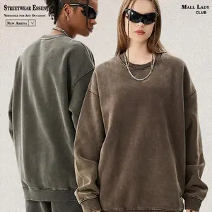 Mall Lady Vintage Acid-Wash Olive Green Men's Oversized Hoodie - Relaxed Fit Streetwear Pullover with Front Pockets, Machine Washable Couples Sweatshirt, Everyday Comfort, Hooded Sweatshirt