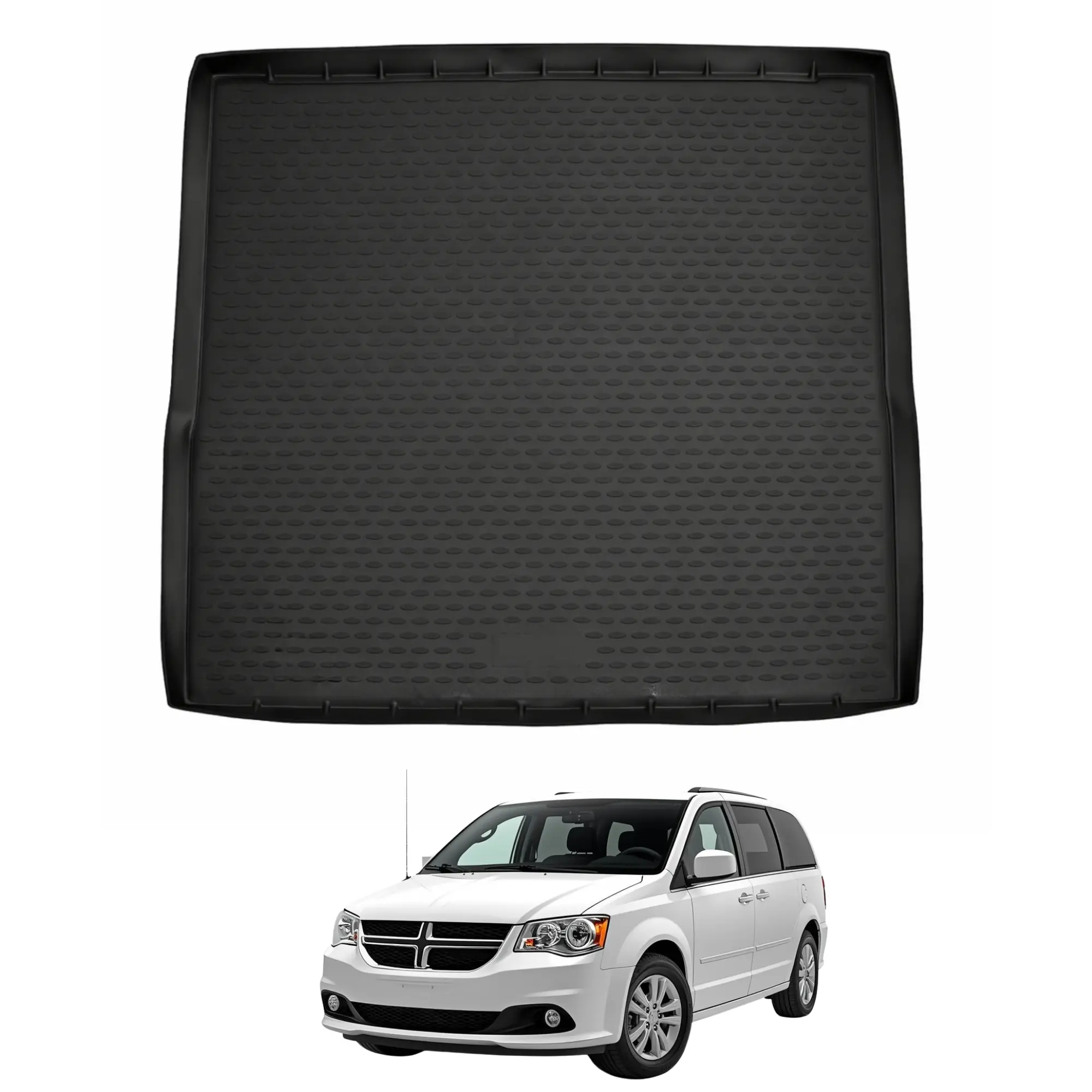Custom Fit Cargo Mat for Dodge Grand Caravan 2008–2020 (Behind 2nd Row) All-Weather Trunk Liner, Heavy-Duty Rubber Floor Protection, Black