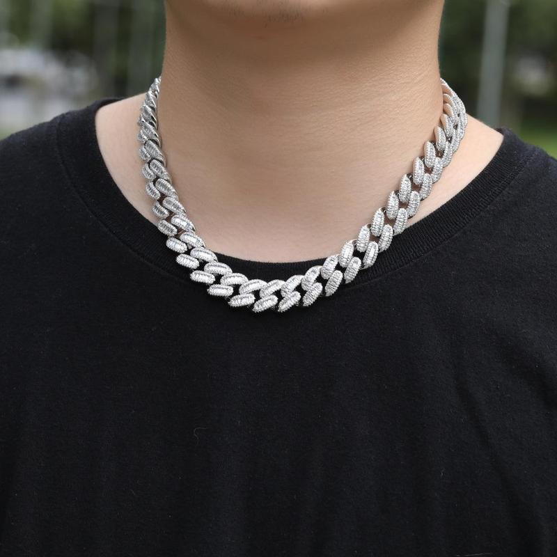 ICE HUE 15mm Baguette Cuban Necklace Zirconia European and American Fashion Street Culture Hip Hop Style Fashionable Jewelry Jewelry Accessories Streetwear
