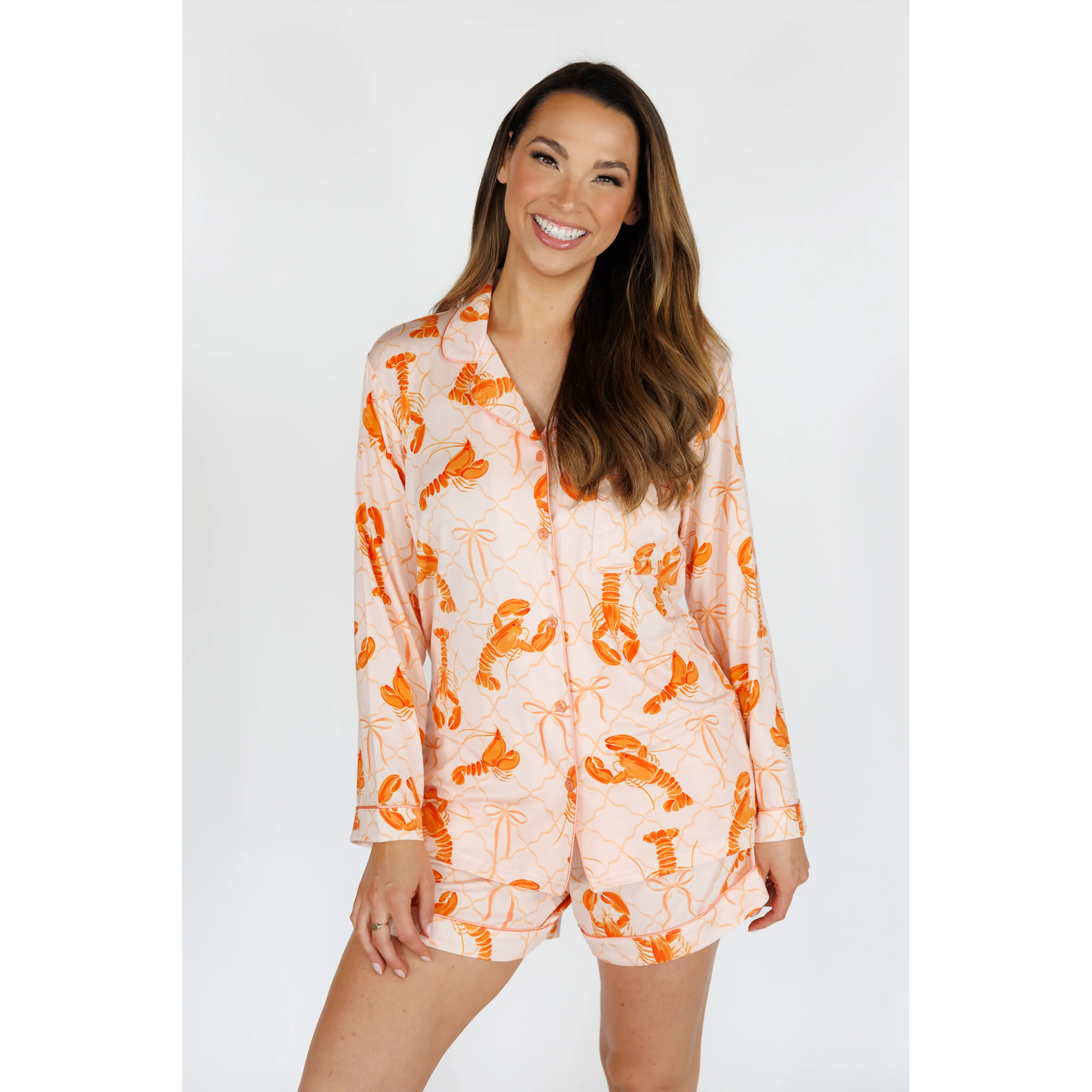 Lobster Trellis Long Sleeve & Short Pajama Set