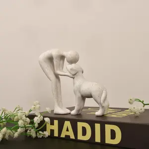Cute Man and Dog Sculpture Statue Home Decor, Decoration for Office Living Room Bedroom, Memory Gifts for Pet Lovers (Sandstone)