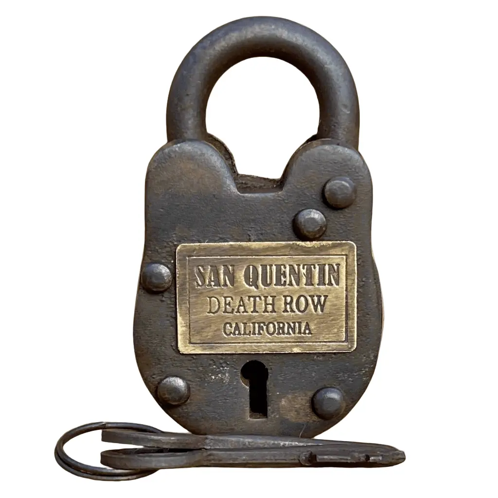San Quentin Death Row Prison Cast Iron Lock with Brass Tag & Keys — 2.5" x 1.5"