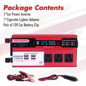 5000W LCD Pure Sine Wave Car Power Inverter - DC 12V to AC 110V Solar Converter with AC Socket, Digital Display, Dual USB Ports, Overload Protection, Smart Cooling Fan, Aluminum Shell, High Power Conversion Rate