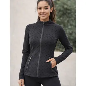 LALASORA Polka dot  Lemon Athletic Stand Collar Jacket for Women: Quick-Dry Stretch Slim-Fit Workout Top | Running Gym Yoga Wear s