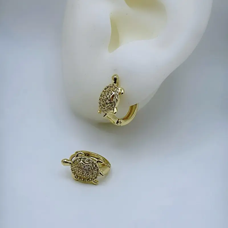 Turtle Design Hoop Earrings - Hypoallergenic 14k Laminated Gold 3 Layers Protection