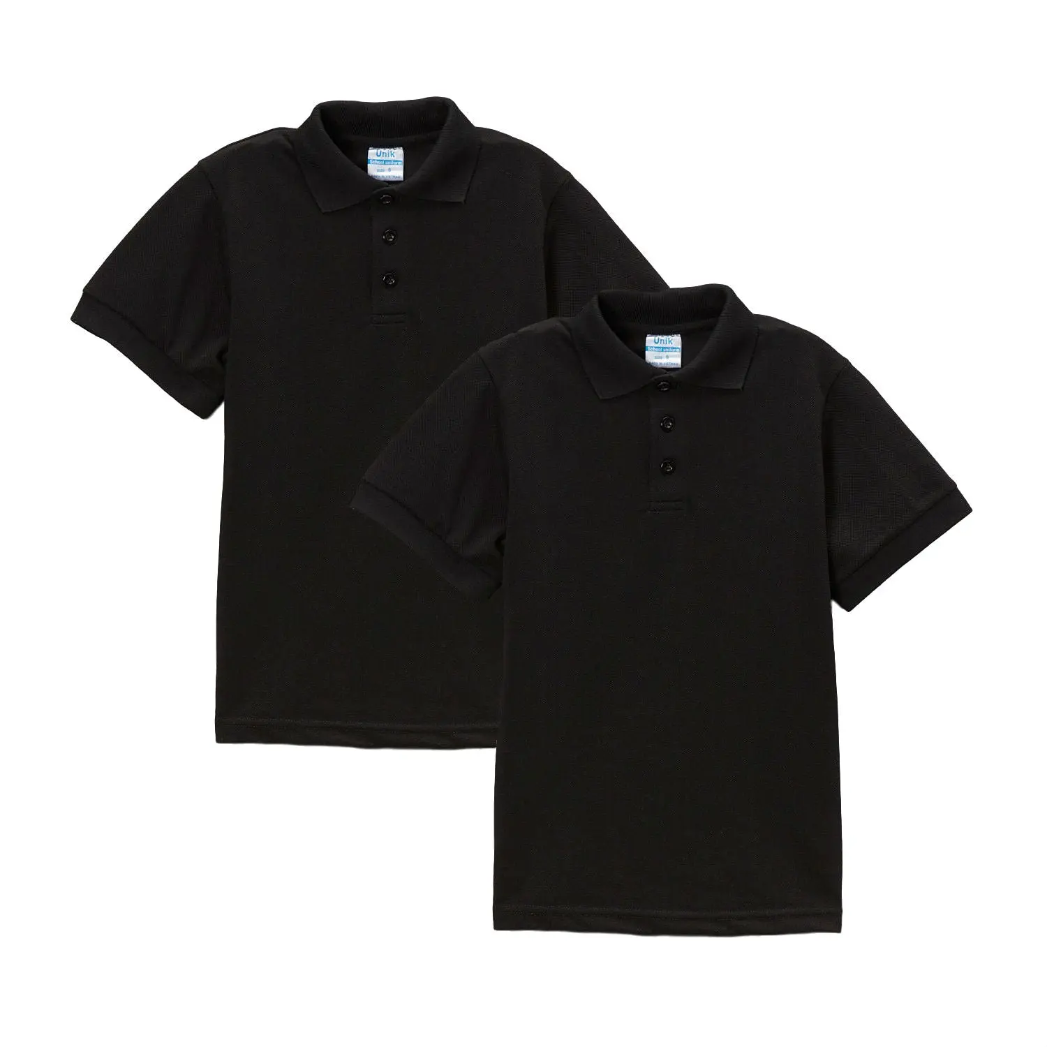 UNIK Boy's Premium Ribbed Cotton Blend Short-Sleeve Pique Polo Uniform Shirts, 2-Pack, All-Season Wear, Machine Washable, Sizes 5-18, BSU01