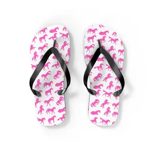 PINK PONY CLUB Flip-Flops, Pink Horse Western Sandals | Cowgirl Bachelorette Party Shoes | Rodeo Pool Slides | Horse Shoes Summer Footwear Boy Soft Design Black Sole