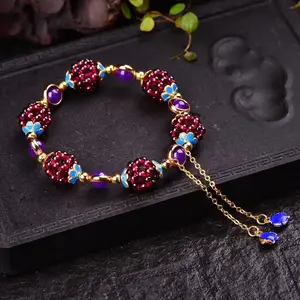 Veliora Gift B Natural Stone Red Garnet Bead Bracelet 6.5 to 8 Inch Adjustable Bracelet Birthstone Jewelry for Women