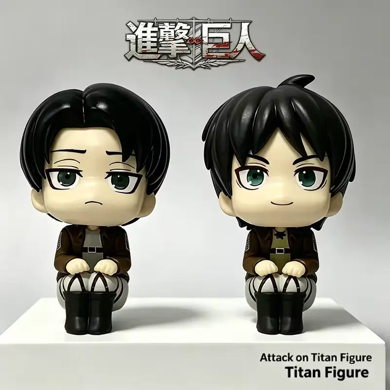10cm Anime Attack on Titan Figure Look Up Levi Ackerman / Eren Jaeger / Mikasa Cute Q Version PVC Figurine Collectible Toy Model