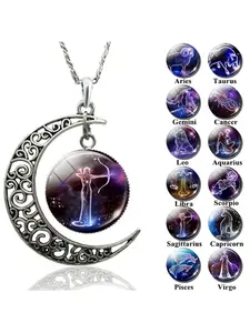 Twelve Constellation Zodiac Moon Necklace - Starry Sky Animal Time Gem Pendant - Foreign Trade New