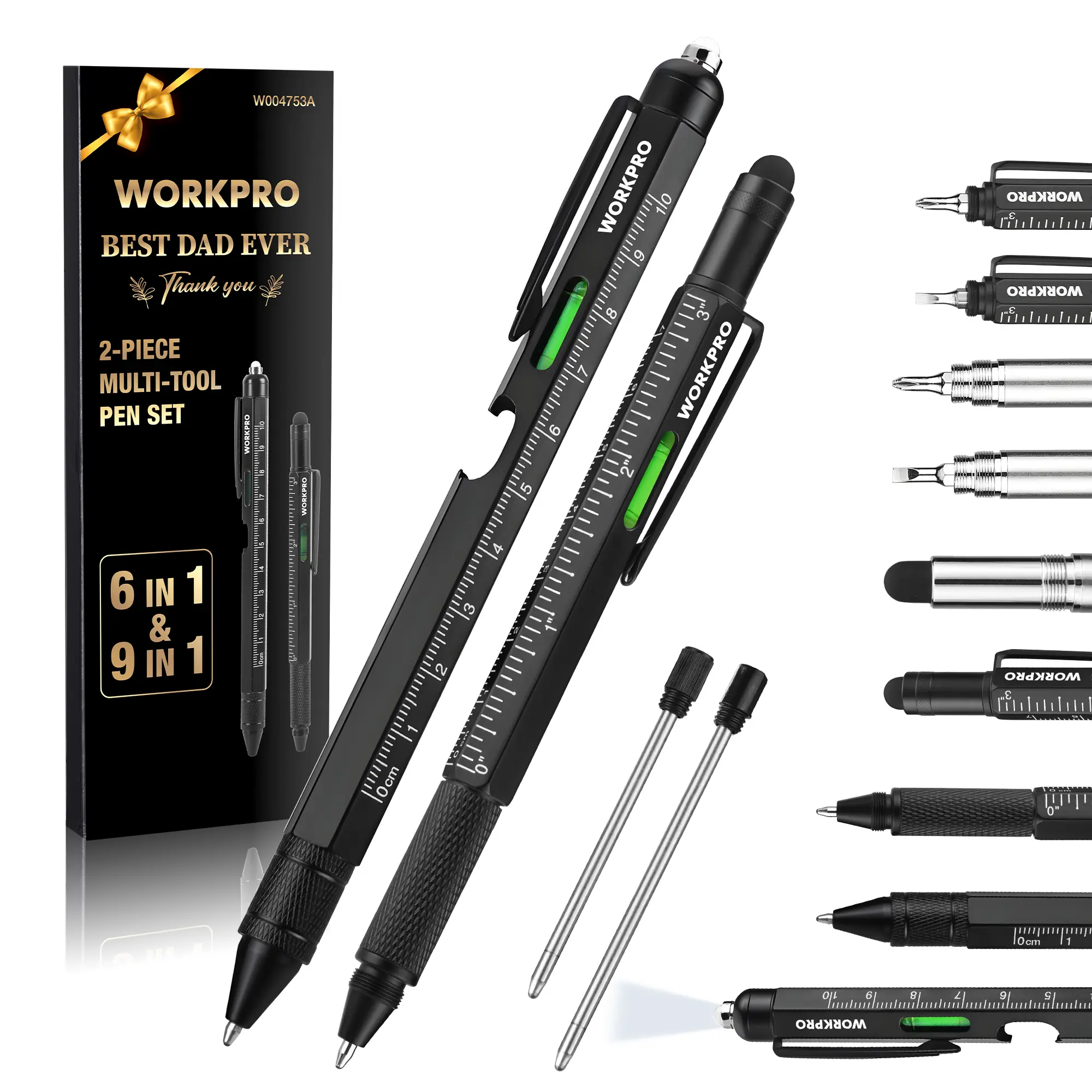 #fathersdaygift WORKPRO Father’s Day Gifts for Men, 9 Functions Multi-tool Pen Set, Birthday Gifts for Who Have Everything, Cool EDC Gadgets for Men, Stocking Stuffers, for Dad Grandpa Husband Him Adults Boyfriend