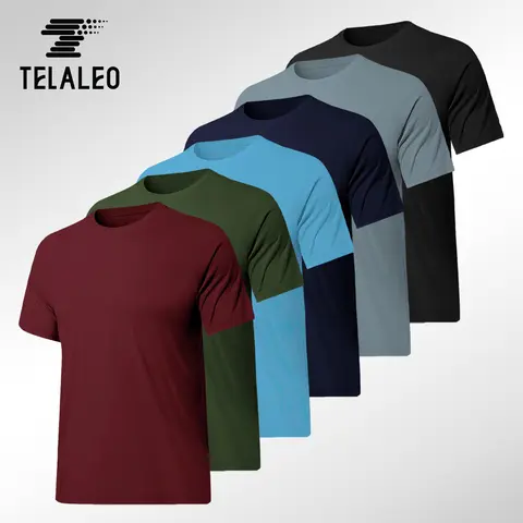 TELALEO Men's 6-Pack Fitted Quick-Dry Crew Neck Fitness Workout Shirts - Short Sleeve 6pack Workout Set, Crew Neck Sportswear, Dry Fit Active Activities Apparel for Gym, Running