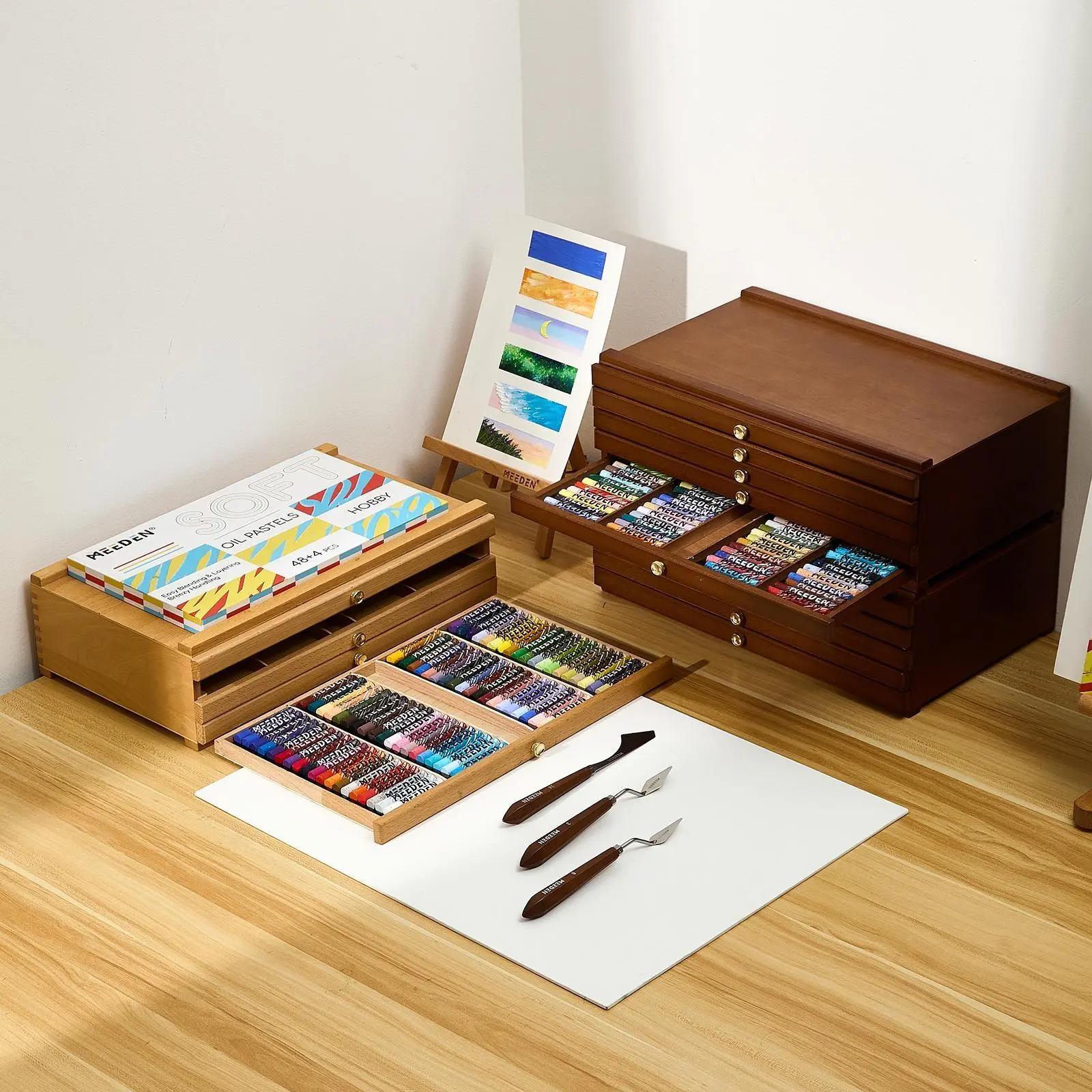 MEEDEN Art 10-Drawer Desk Organizer for Pastels & Watercolor Supplies, Natural/Walnut/Dark Walnut Office Stationery Storage Box, Gift Option