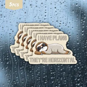 5Pcs Lazy Sloth "I Have Plans They're Horizontal" Waterproof Vinyl Sticker, Self-Adhesive Decal, Suitable For Water Bottles, Laptops, Cars, Tablets, Ideal For Sloth Lovers And Laid-Back Fans