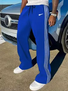 Men's Striped Side Straight Leg Pants, Street Fashion Casual Loose Fit, Athleisure Sweatpants, Casual Athletic Pants, Breathable Aerobic Workout Pants for All Seasons