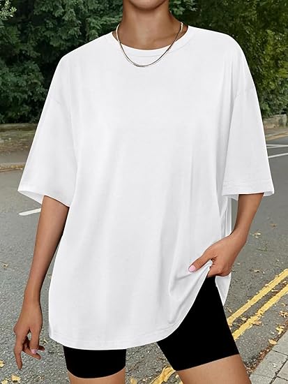 Womens Oversized Summer T Shirts Plus Size Spring Cute Casual Tops Short Sleeves Fashion Workout Clothes 65% Polyester 30% Cotton 5% Spandex Machine Washable - Womenswear, Fabric