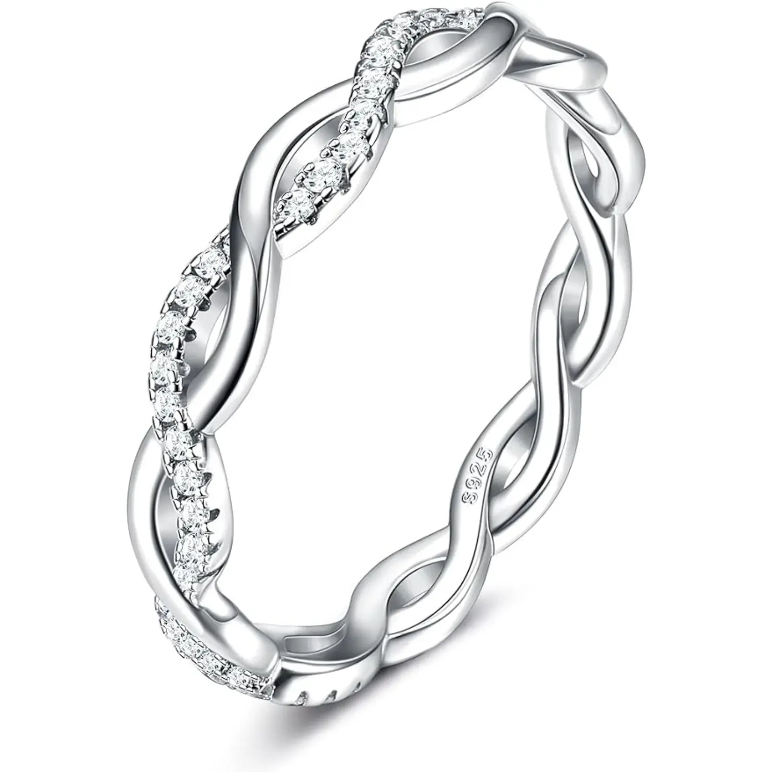 【Wedding Band】Fansilver Rings for Women Twisted Rope Infinity Cubic Zirconia Eternity Wedding Band Simulated Engagement Promise Stackable Rings for Her shiny ring